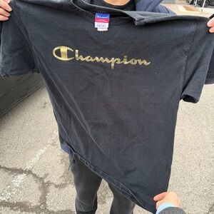 Champion Black T-Shirt with Gold Logo size M